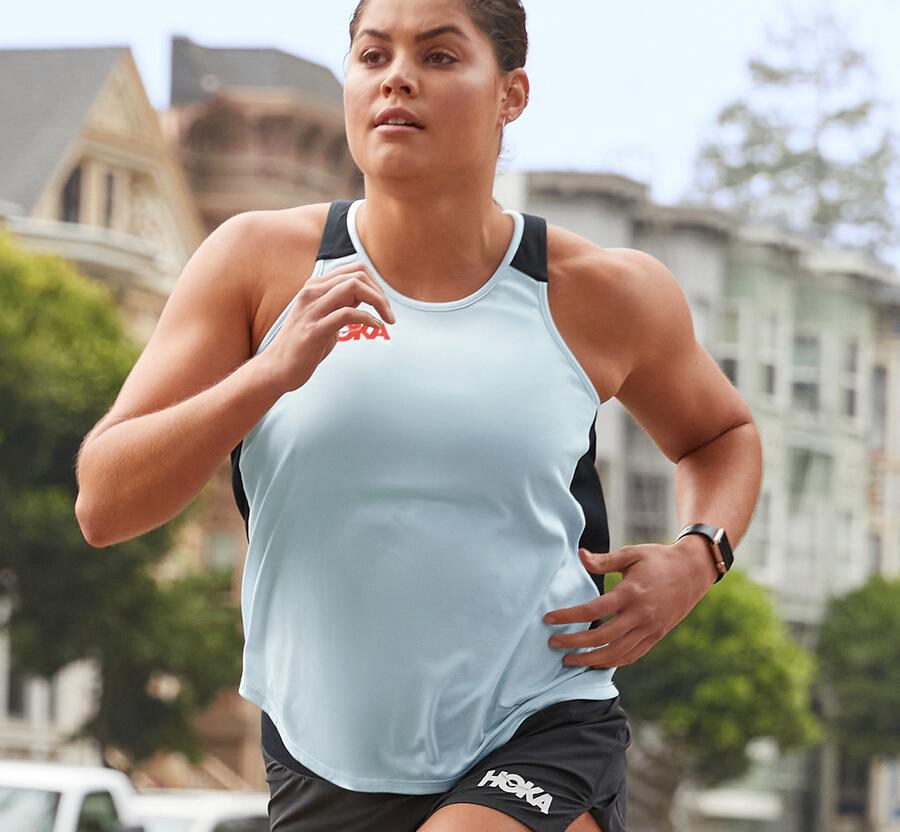 Hoka One One Womens Tops - Performance Tank - Blue/Black - KALZ71986